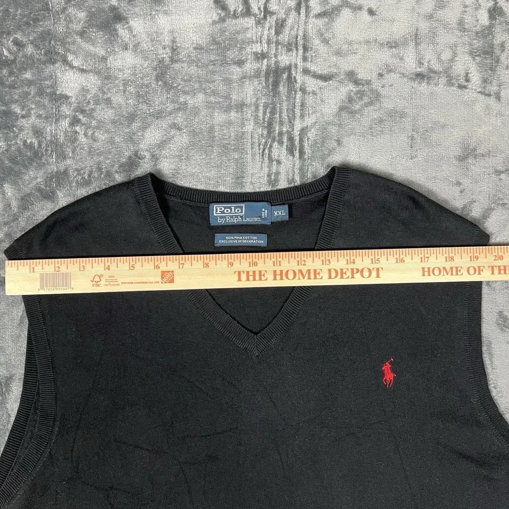 Vintage Polo Ralph Lauren 2XL XXL Black 100% Pima‎ Cotton Sweater Vest V Neck